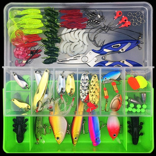 101pcs Lure Kit Set Spinner Crankbait Minnow Popper VIB Soft Hard Spoon Crank Baits Fishing Hooks Fishing Tackle Box Accessories